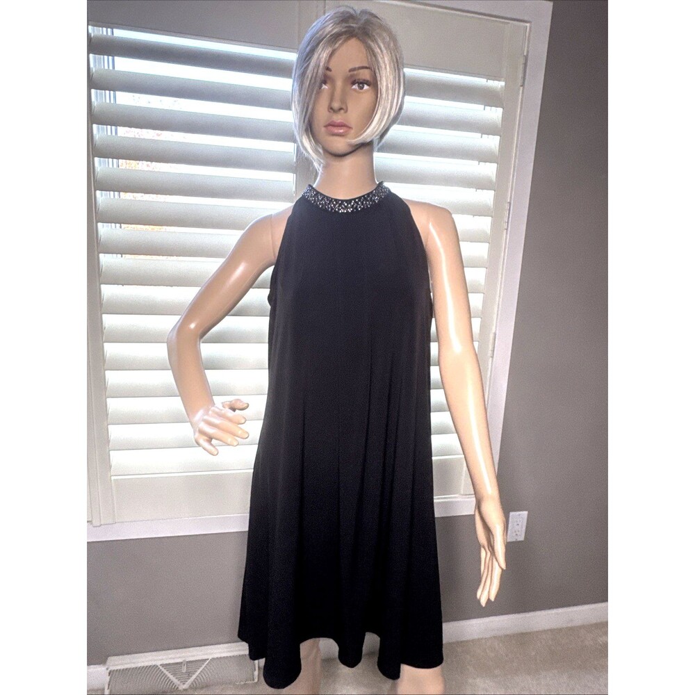 Calvin Klein black shift SZ 10 dress sparkle neck sleeveless Knee Length Bling